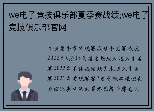 we电子竞技俱乐部夏季赛战绩;we电子竞技俱乐部官网