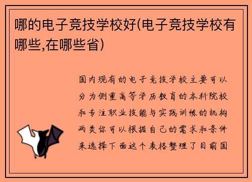 哪的电子竞技学校好(电子竞技学校有哪些,在哪些省)